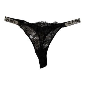 Victoria's Secret Black Lace Thong with Rhinestone Detail